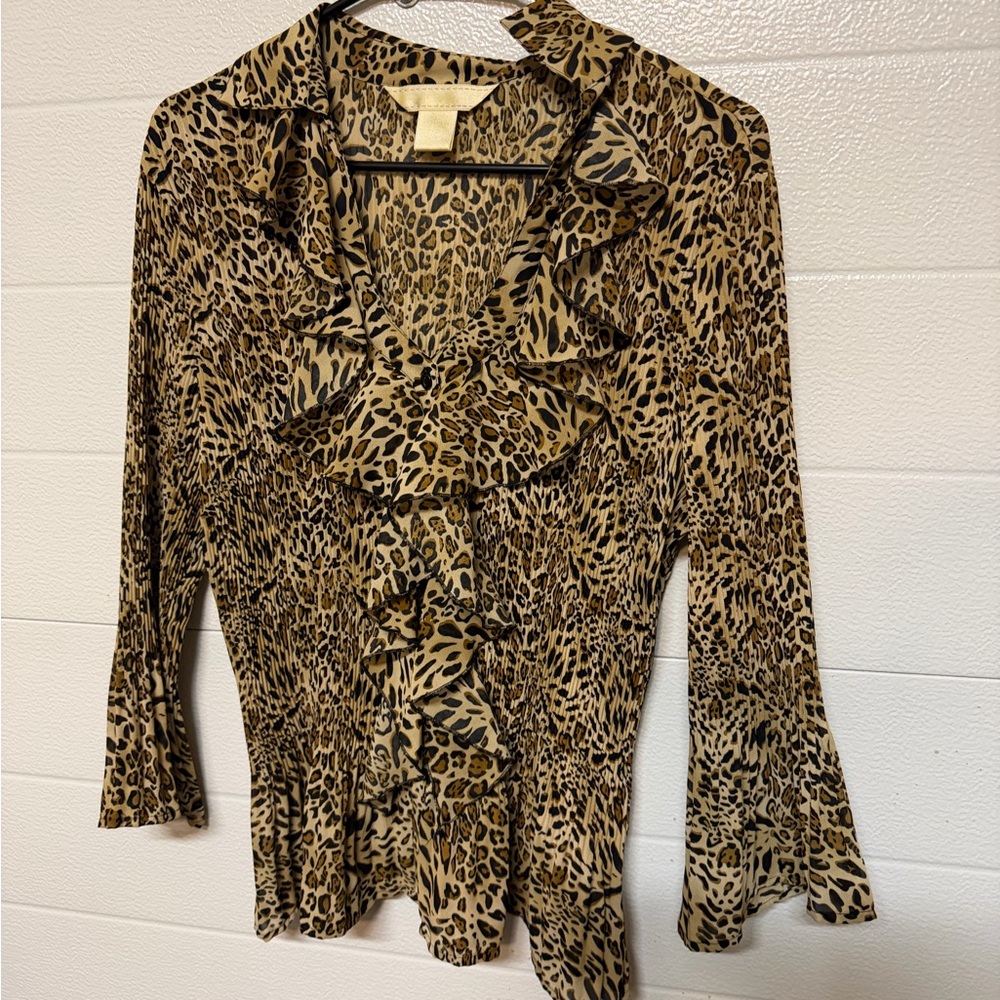 Leopard Print Ruffle Blouse
